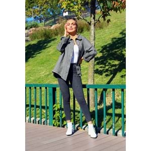 Asimetrik Kesim Gabardin Füme Gömlek - ANTRASİT - STANDART